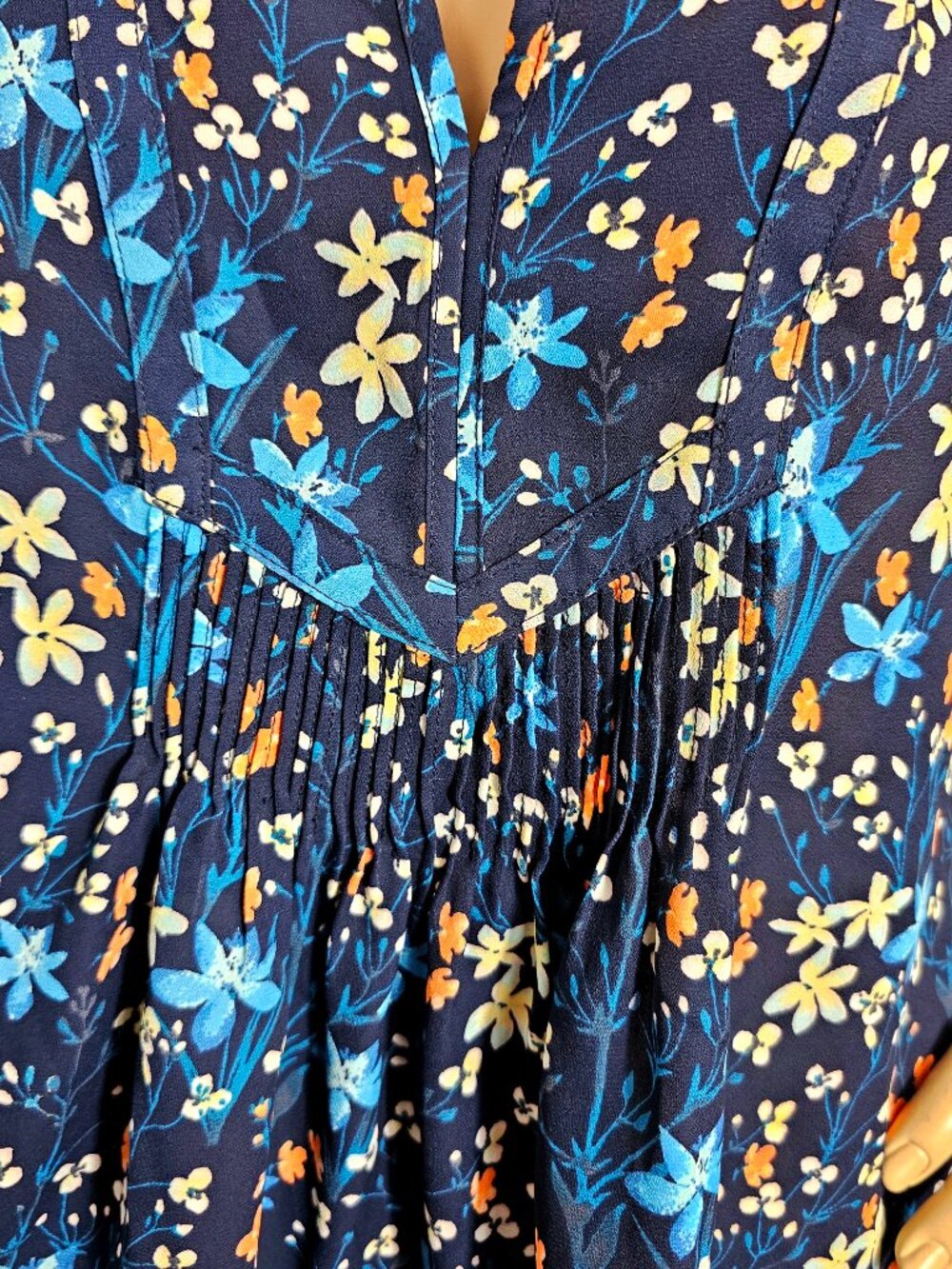 Gap Navy Floral Boho Blouse Size L NWT Long Sleeve Peplum - Picture 7 of 11
